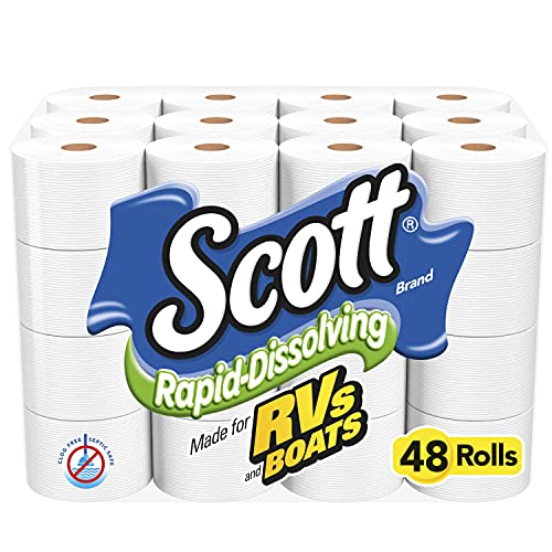 Scott Rapid-Dissolving Toilet Paper, 48 Double Rolls (6 Packs of 8) = 96 Regular Rolls, 231 Sheets Per Rolls, Made for RVs and Boats, Now Only $36.25