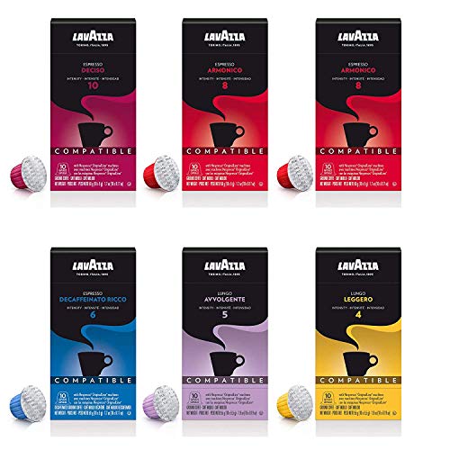 Lavazza Espresso Capsules Compatible with Nespresso Original Machines Variety Pack (Pack of 60) ,Value Pack, Blended and roasted in Italy, 6 Packs of 10 single serve Nespresso pods, Only $16.25