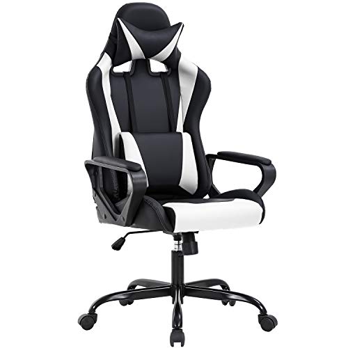 High Back Gaming Chair PC Office Chair Racing Computer Chair Task PU Desk Chair Ergonomic Swivel Rolling Chair with Lumbar Support Headrest for Back Pain Women Adults Gamer (White), Only $79.24