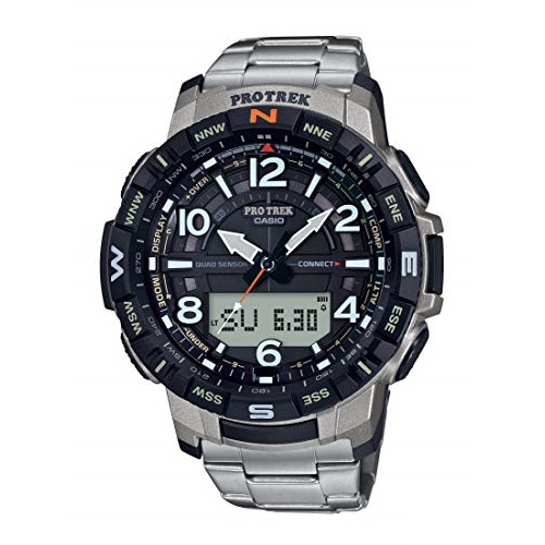 Casio Men's Pro Trek Bluetooth Connected Quartz Fitness Watch with Titanium Strap, Silver, 23 (Model: PRT-B50T-7CR), List Price is $300, Now Only $157.22