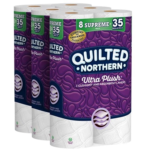 Quilted Northern 超柔軟三層衛生紙， 24大卷，相當於105普通卷， 現僅售 $22.38，免運費！