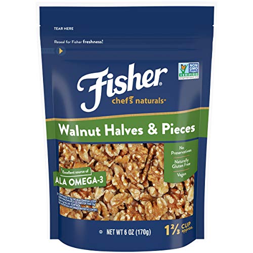 Fisher Chef's Naturals Walnut Halves and Pieces, 6 Ounces, Unsalted, Naturally Gluten Free, No Preservatives, Non-GMO, Keto, Paleo, Vegan Friendly, List Price is $3.45, Now Only $2.43
