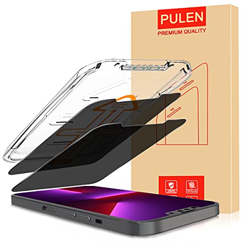 PULEN Designed for iPhone 13 / iPhone 13 Pro Privacy Screen Protector 2 Packs 6.1 Inch, Anti-spy Case Friendly 9H Hardness Tempered Glass [Automatic Alignment Tool Included]