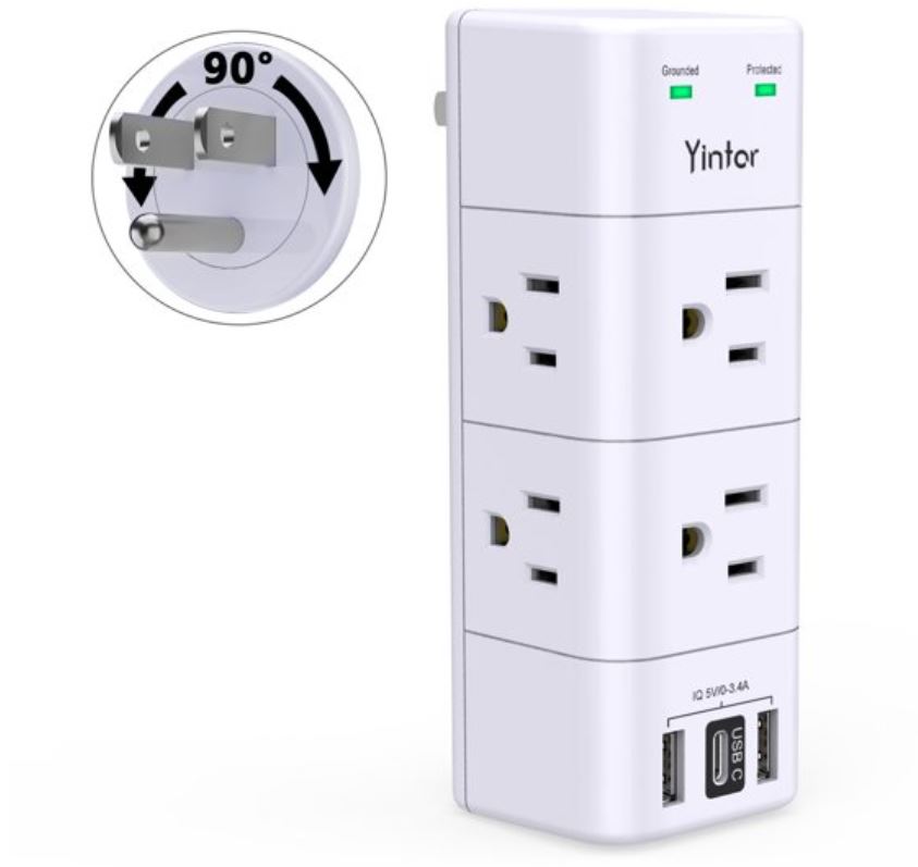 USB Wall Outlet Expander Surge Protector, Multi Plug Outlet,YINTAR Outlet Splitter with 3 USB(2U+1C), 6 Outlet Extender with Rotating Plug, 1680 Joules for only $13.59