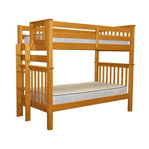 Bedz King Tall Bunk Beds Twin over Twin Mission Style with End Ladder, Honey, Now Only $332.12