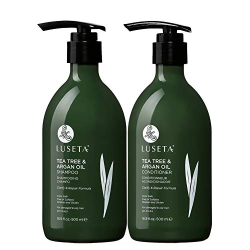 白菜价！Luseta茶树和摩洛哥坚果油洗发护发套装，2x16.9 OZ，可有效保湿和抗头皮屑，适用于受损发质和油性头发，不含硫，折上折后仅售$9.97免运费