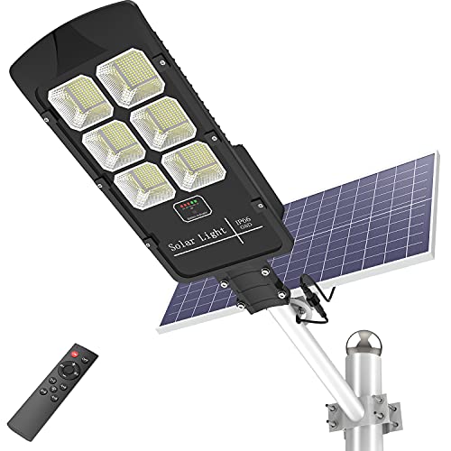 400W Solar Street Flood Light Outdoor Motion Sensor Dusk to Dawn Solar Fixture with Remote Control IP66 Waterproof Led Pole Lights for Parking Lot Stadium Garden Pathway Only $166.60