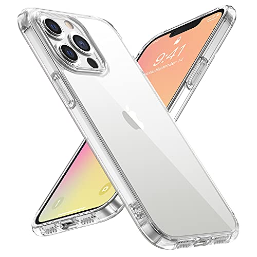 WRJ Designed for iPhone 13 Pro Max Case 2021,Non-Yellowing 9H Tempered Glass Back Anti-Scratch Shockproof [Military Grade Protection] Crystal Clear Phone Case 6.7 Inch- Slim Thin