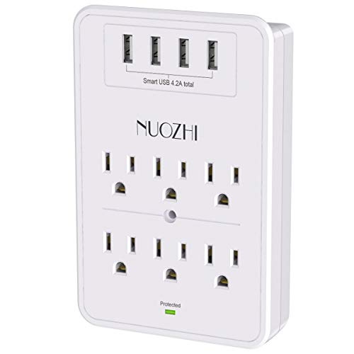 Multi Plug Outlet, Surge Protector, NUOZHI 6-Outlet Extender with USB Wall Charger and 4 USB Ports,1680 Joules, White, ETL Listed…