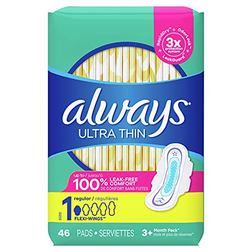 ALWAYS Ultra Thin Size 1 Regular Pads With Wings Unscented, 46 Count (Pack of 1), List Price is $9.4, Now Only $7.49