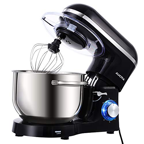 Aucma Stand Mixer,6.5-QT 660W 6-Speed Tilt-Head Food Mixer, Kitchen Electric Mixer with Dough Hook, Wire Whip & Beater (6.5QT, Black), List Price is $159.99, Now Only $125.98