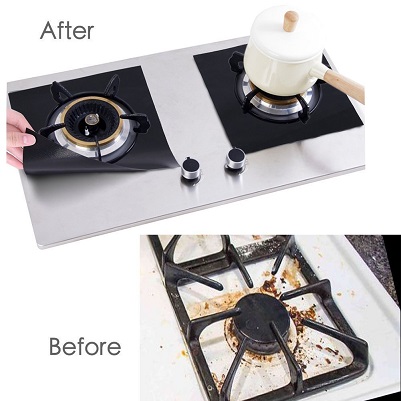Stove Burner Covers - Gas Stove Protectors Black 0.2mm Double Thickness, Reusable, Non-Stick, Fast Clean Liners for Kitchen/Cooking. Size 10.6