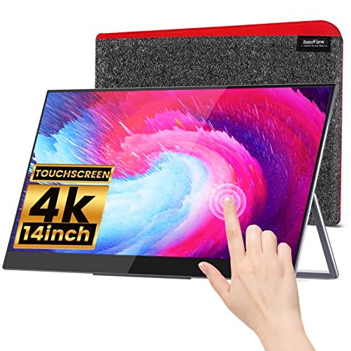 InnoView Portable Monitor 4K Touchscreen - 14 Inch Auto-Rotating Freesync Touch Screen Monitor, Ultra-Slim Second Screen Frameless Bezel Glass Hd UHD IPS 3840x2160 Dual USB C Laptop Monitor.