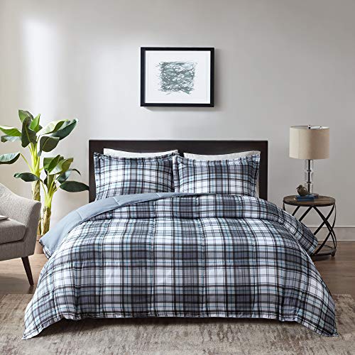 Madison Park Essentials Parkston Plaid Comforter, Matching Sham, 3M Scotchguard Stain Release Cover, Hypoallergenic All Season Bedding-Set, Full/Queen, Grey, Only $37.99