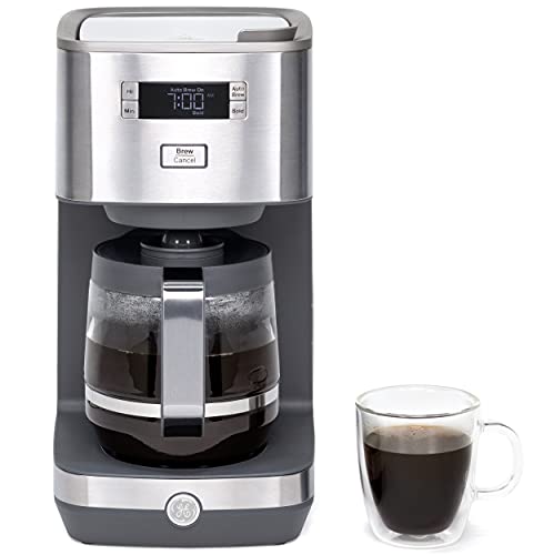GE Drip Coffee Maker With Timer | 12-Cup Glass Carafe Coffee Pot With Warming Plate | Adjustable Brew Strength | Wide Shower Head for Maximum Flavor | Kitchen Essentials | Stainless Steel, Only $29