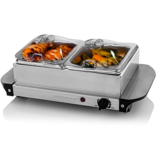 OVENTE Electric Food Buffet Server Warmer 2 Portable Stainless Steel Chafing Dishes Trays with Temperature Control & Easy Countertop Heating f,  FW152S,  Only $23.99