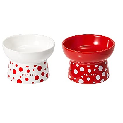 PETKIT Ceramic Raised Cat Food Bowl Two Bowls, Elevated Cat Food and Water Bowls Set, Porcelain Pet Dishes Bowls fr Small Pets Kitten Puppy, List Price is $19.99, Now Only $10.99