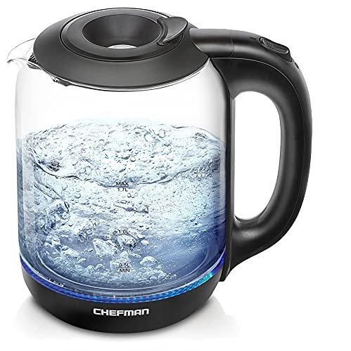 Chefman 1.7 Liter Electric Kettle With Easy Fill Lid, Cordless With Removable Lid And 360 Swivel Base, LED Indicator Lights, List Price is $29.99, Now Only $18.45