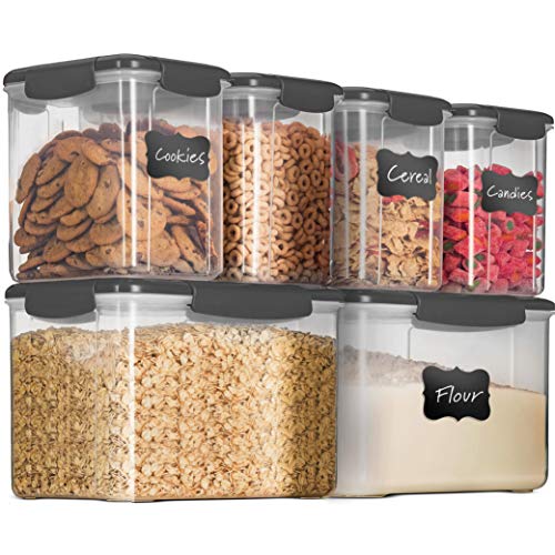 12-Piece Airtight Food Storage 6 Containers With 6 Lids - BPA-FREE Plastic Kitchen Pantry Storage Containers - Dry-Food-Storage Containers Set For Flour, Cereal, Sugar, Coffee, Rice, Nuts, Snacks Et