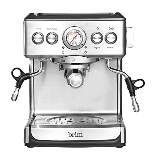 Brim 19 Bar Espresso Machine, Fast Heating Cappuccino, Americano, Latte and Espresso Maker, Milk Steamer and Frother, Removable Parts for Easy Cleaning, Stainless Steel, Only $199.99