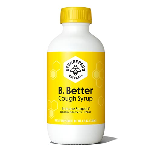 BEEKEEPER'S NATURALS B.Better Daytime Cough Syrup for Adults - Immune Support with Propolis, Elderberry, Raw Honey & Chaga - Gluten Free & Clean Ingredients, 4 oz.