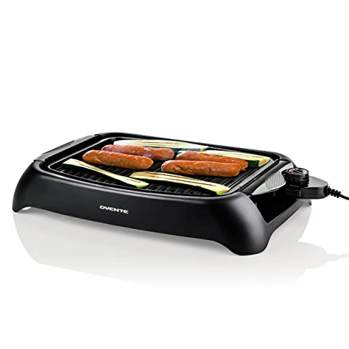 Ovente Electric Indoor Smokeless Cooking Grill 13 x 10 Inch Portable Nonstick Plate with Large Grilling Surface & Oil Drip Pan, Compact Easy Clean Temperature Control Black GD1632NLB,  Only $24.99