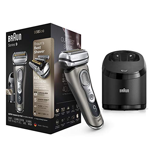 Braun Electric Foil Razor for Men, Series 9 9385cc, Precision Beard Trimmer, Rechargeable, Cordless, Wet & Dry Shaver, Clean & Charge Station & Leather Travel Case, Black, 3 Piece, Only $239.94