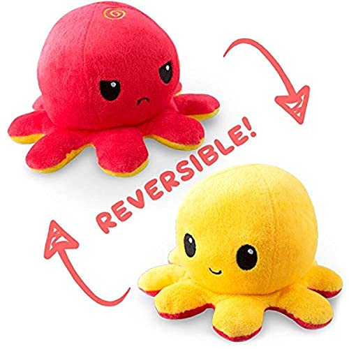 TeeTurtle | The Original Reversible Octopus Plushie | Patented Design | Red + Yellow | Happy + Angry | Show your mood without saying a word!, List Price is $15, Now Only $8.95