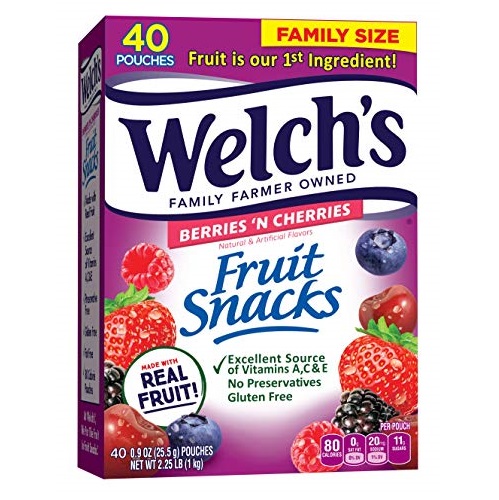Welch's Fruit Snacks, Berries 'n Cherries, Gluten Free, Bulk Pack, 0.9 oz Individual Single Serve Bags (Pack of 40), Now Only $6.91