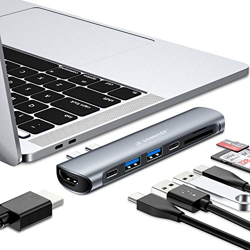 VANMASS USB C Hub, 7-in-2 USB C to HDMI Hub Adapter 40Gb/s Data Transfer, 2 USB C(Thunderbolt 3), 2 USB 3.0 Ports, SD/TF Card Reader Compatible for MacBook Pro/Air 2020/2019/2018,  $24.99