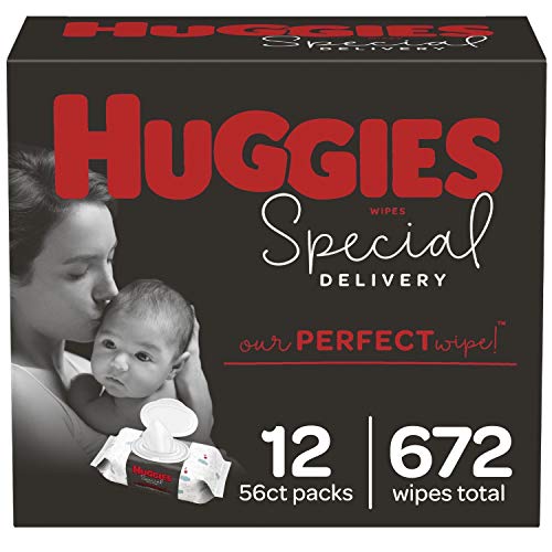 Hypoallergenic Baby Wipes, Unscented, Huggies Special Delivery Baby Diaper Wipes, Safe for Sensitive Skin, 99% Purified Water, 12 Push Button Packs (672 Wipes Total), Only $19.49