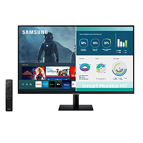 SAMSUNG 32” M7 Smart Monitor & Streaming TV, 4K UHD, Adaptive Picture, Ultrawide Gaming View, Watch Netflix, HBO, Prime Video, Apple Airplay, USB-C,LS32AM702UNXZA,Black,  Only $332.14