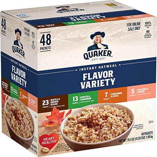 Quaker 速溶早餐燕麥片，4種口味，48小包，現點擊coupon后僅售$8.33，免運費！不同口味可選！