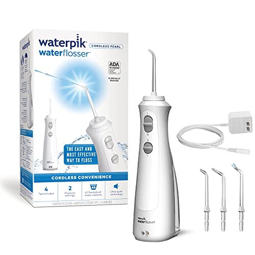Waterpik Cordless Pearl Rechargeable Portable Water Flosser for Teeth, Gums, Braces Care and Travel with 4 Flossing Tips, ADA Accepted, WF-13 White, List Price is $69.99, Now Only  $49.99