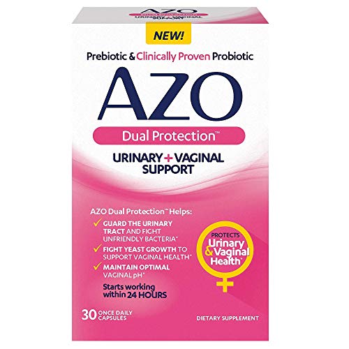 AZO Dual Protection | Urinary + Vaginal Support* | Prebiotic Plus Clinically Proven Women’s Probiotic | Starts Working Within 24 Hours | 30 Count, Multi, List Price is $32.79, Now Only $15.20