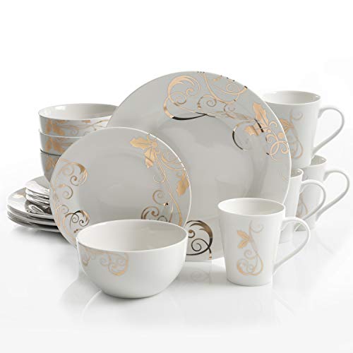 Gibson Home Seasonal Gold Dinnerware Set, Service for 4 (16pcs), White/Gold, List Price is $59.99, Now Only $39.8, You Save $20.19 (34%)