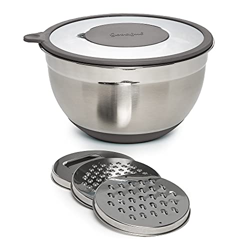 Goodful Stainless Steel Mixing Bowl with Non-Slip Bottom, Lid and 3 Interchangeable Grater Inserts (Fine, Coarse, Slicing), 5 Quart, Charcoal Gray, List Price is $29.99, Now Only $16.88