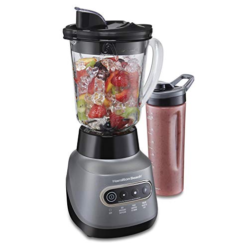 Hamilton Beach 58181 Blender to Puree, Crush Ice, and Make Shakes and Smoothies, 40 Oz Glass Jar, 6 Functions + 20 Oz Travel Container, Gray, List Price is $59.99, Now Only $35, You Save $24.99 (42%)