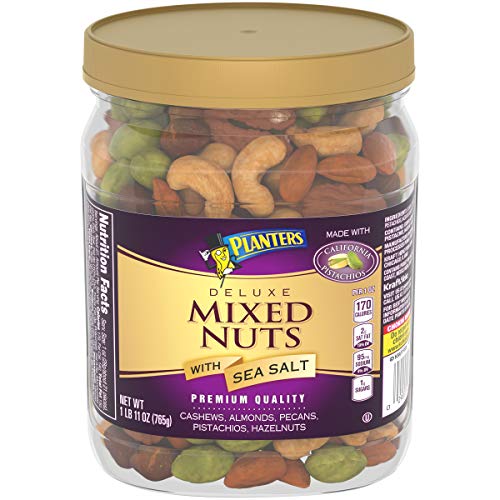 PLANTERS Deluxe Mixed Nuts with Sea Salt, 27 oz. Resealable Container - Variety Mixed Nuts Snacks with Cashews, Almonds, Pecans, Pistachios & Hazelnuts - Energy Boost - Kosher, Now Only $6.99
