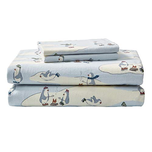 Eddie Bauer - Flannel Collection - 100% Premium High Quality Cotton Bedding Sheet Set, Pre-Shrunk & Brushed For Extra Softness, Comfort, and Cozy Feel, King, Skating Penguin, Only $36.99