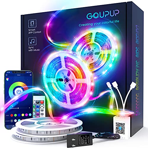 GUPUP 100 FT Long LED Strip Lights,Bluetooth LED Lights for Bedroom, Color Changing Light Strip with Music Sync, Smart Lights Controlled via Phone APP and IR Remote,  Only $19.99