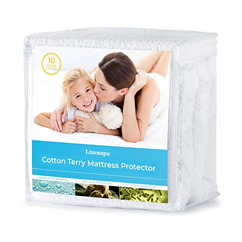 Linenspa Cotton Terry Mattress Top Protection-Hypoallergenic-Waterproof-Blocks Dust Mites, Allergens, Accidents Protector, Queen, White, List Price is $19.99, Now Only $16.99