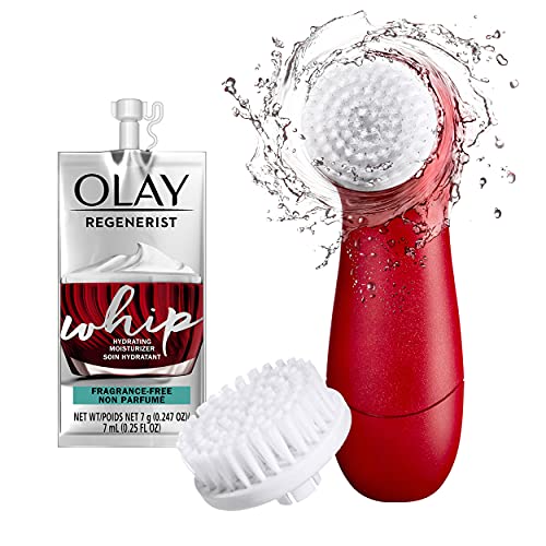 Olay Regenerist Facial Cleansing Brush & Face Exfoliator, 2 Brush Heads, + Whip Face Moisturizer Travel/Trial Size Gift Set, List Price is $49.99, Now Only $17.50