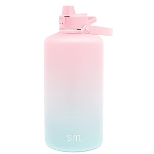 Simple Modern 1 Gallon Water Bottle with Push Button Silicone Straw Lid with Ounce Markers BPA Free Leakproof, (128oz / 3.8L), Ombre: Sweet Taffy, List Price is $21.99, Now Only $11