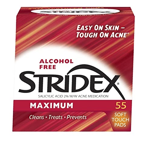 Stridex 强力 2%水杨酸 祛痘 洁面  棉片，55片，原价$7.00，现仅售$3.32，免运费！