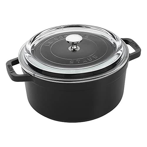 Staub Cast Iron 4-qt Round Cocotte with Glass Lid - Black,  Only $99.95