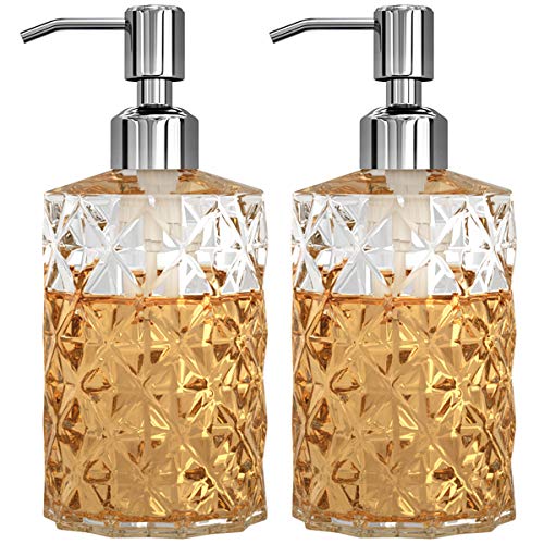 GLADPURE Soap Dispenser - 2 Pack, 12 Oz Clear Diamond Design Glass Refillable Hand Soap Dispensers; with 304 Rust Proof Stainless Steel Pump, Lotion Dispensers for Kitchen, Bathroom, Now Only $13.99