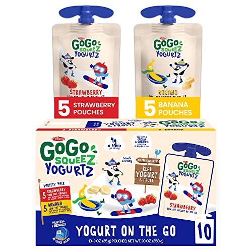 GoGo squeeZ yogurtZ Variety Pack, Strawberry, Banana, 3 oz. (10 Pouches) - Kids Snacks Made from Real Yogurt & Fruit - Pantry Friendly Snack, No Fridge Needed - No Preservatives, Only $6.98