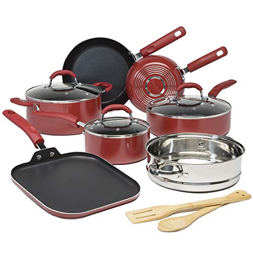 Goodful 12-Piece Nonstick Alminum Cookware Set, Red, List Price is $99.99, Now Only $67.75, You Save $32.24 (32%)