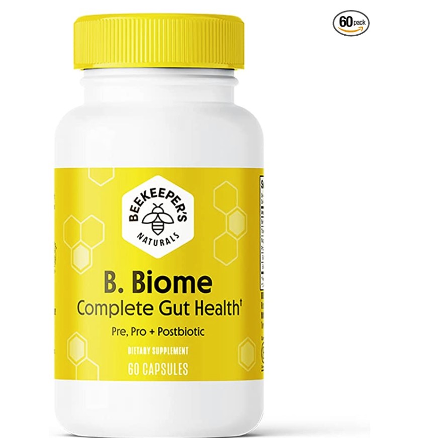 Beekeeper's Naturals B.Biome,3-in-1 Prebiotic Probiotic & Postbiotic for Adults, Complete Gut & Digestive Health Supplement, Propolis PoweredVegan Capsules, 60ct